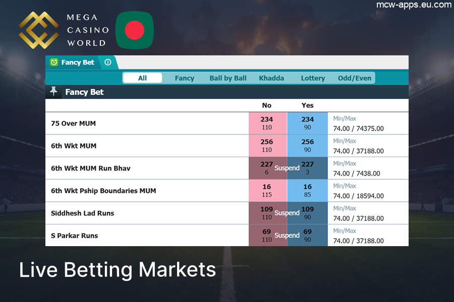 In-Play Markets at MCW Sportsbook